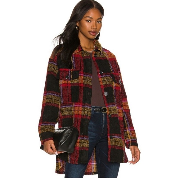 Evereve Sanctuary Carson Plaid Wool Blend Midi Shaket Large - Picture 6 of 6